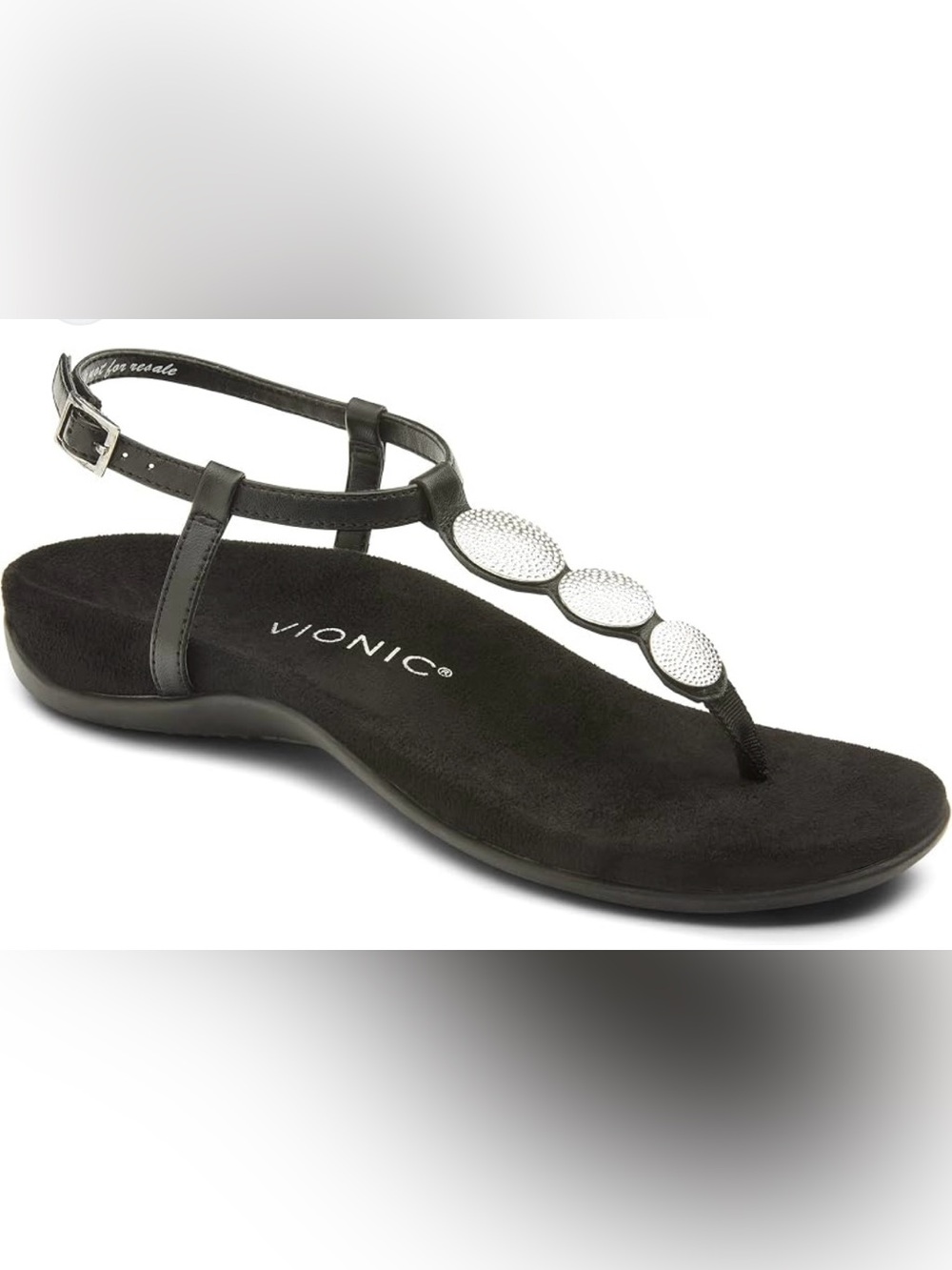 NWOT Vionic Black Thong Sandals with Silver Disc Accents